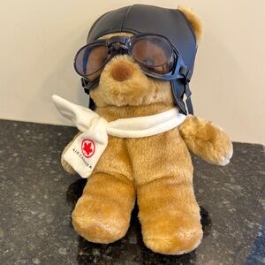 Air Canada Aviator Teddy Bear with Black Helmet and Scarf. S 9”